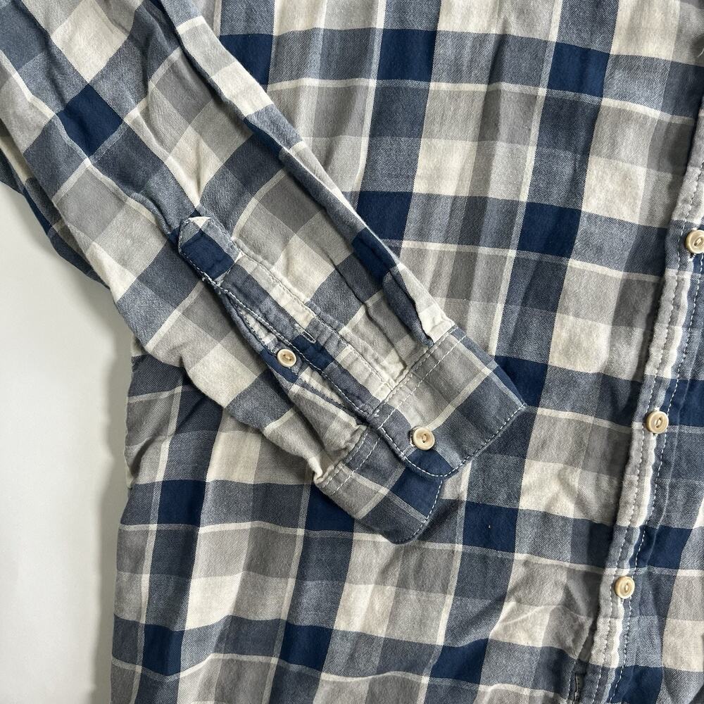 G.H. Bass &‎ Co. Men's Blue/Gray/White Plaid Woven Cotton Button-Up XL Pockets - Picture 4 of 8